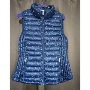 TOMMY HILFIGER Women Navy Blue Quilted Packable Puffer Vest White Anchors Size S
